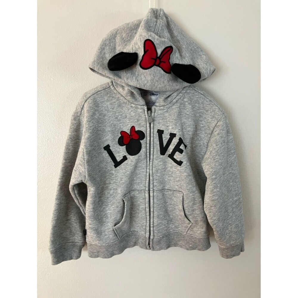 Gap x Disney 5y Minnie Mouse Grey Zip-Up Hoodie Red Bow and Ears